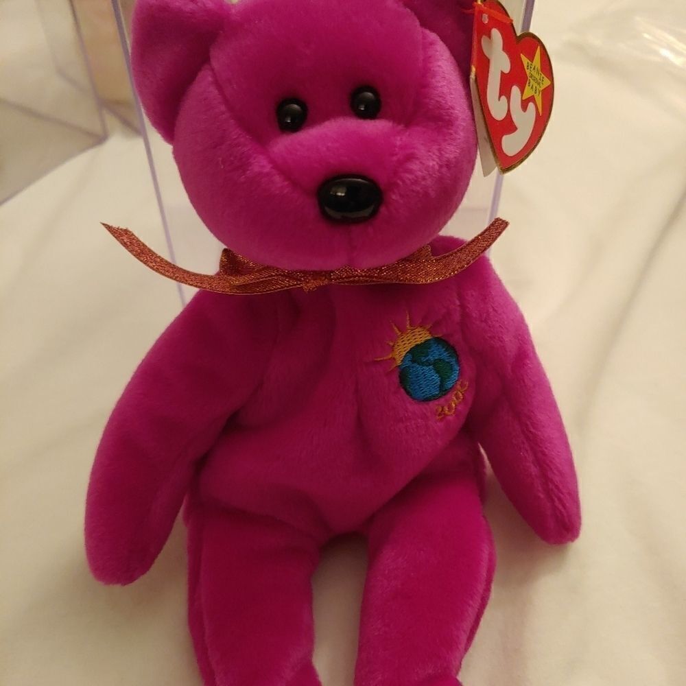 Ty Beanie Baby 9" MILLENIUM Purple Bear DOB: January 1, 1999
